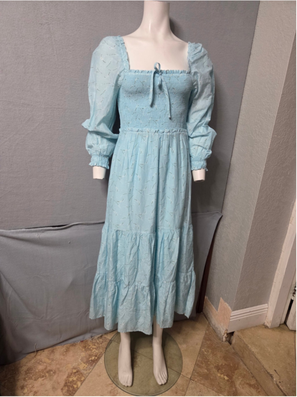 Women's Vineyard Vines Maxi Dress XXS Blue White Floral Smocked P2p 14 In